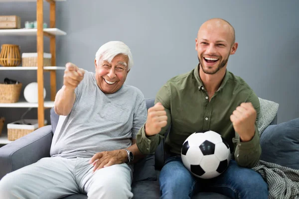Grandpa Grandson Watching Football Sport Match — Stock Photo, Image