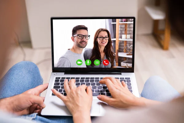 Couple Video Conference Chat Friends — Stock Photo, Image