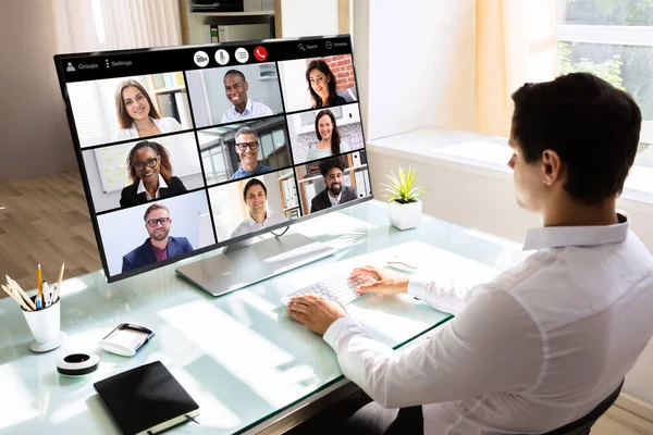 Videoconferenza Business Chat Webinar Conferenza Uomo Affari — Foto Stock