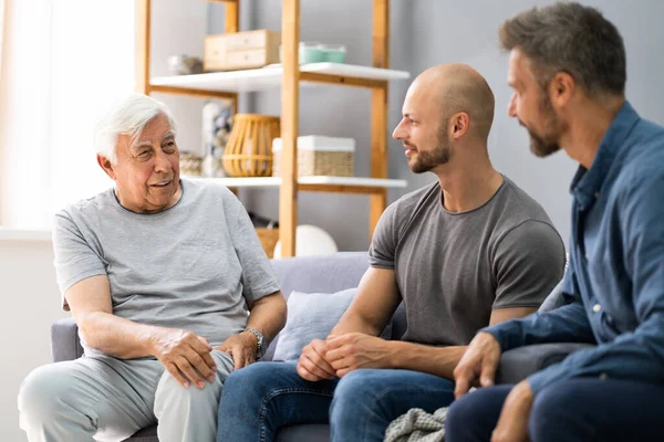 Grandpa Talking Grandson Son Three Generations Family — Stock Photo, Image