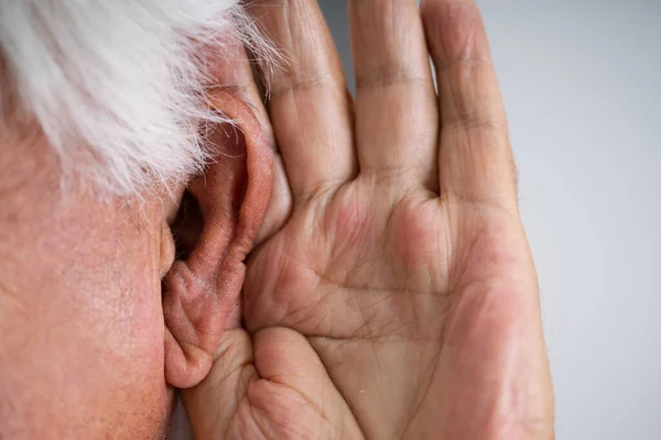 Audiologie Problème Oreille Vieil Homme Qui Essaie Entendre — Photo