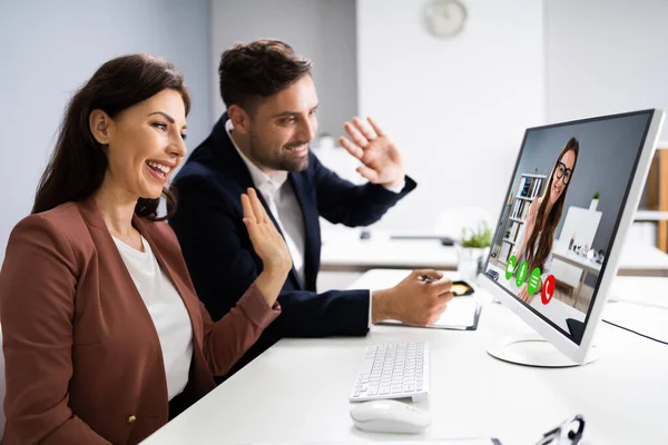 Riunione Videoconferenze Online Sul Computer Ufficio — Foto Stock