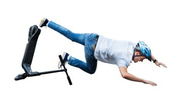 Elektrikli E-Scooter kazası. İnsan Düşüşü