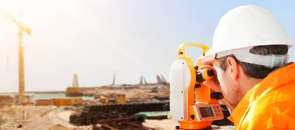 Inspeção Construção Equipamentos Engenharia Teodolitos — Fotografia de Stock