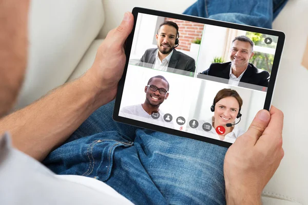 Video Conference Business Meeting Tablet Webinar Videoconference — Stock Photo, Image