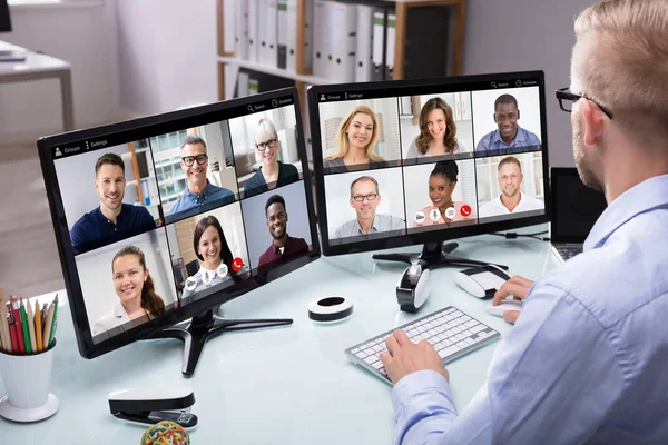 Video Conferencing Call Business Meeting Computer — Stock Photo, Image