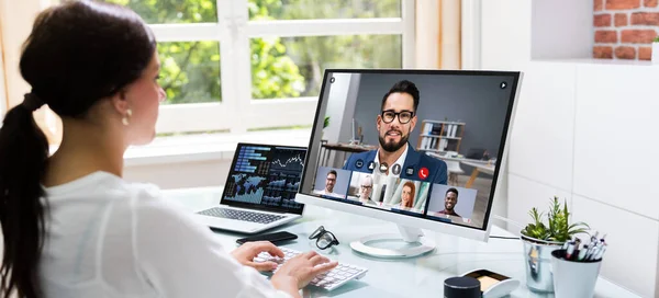 Chamada Videoconferência Online Reunião Webinários Remotos — Fotografia de Stock