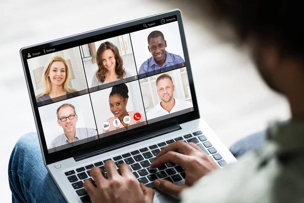 Webinar Trabalho Videoconferência Line Casa — Fotografia de Stock