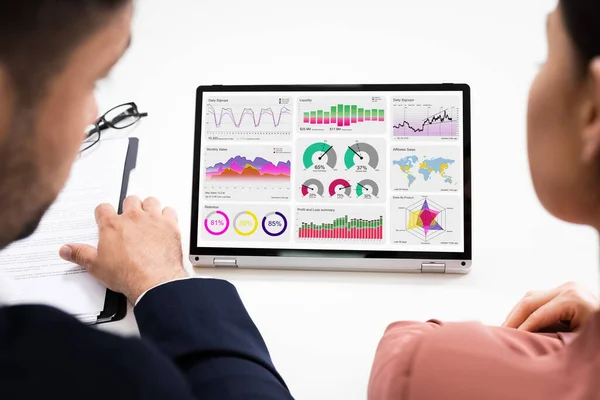 KPI Data Business Dashboard On Laptop Or Digital Tablet