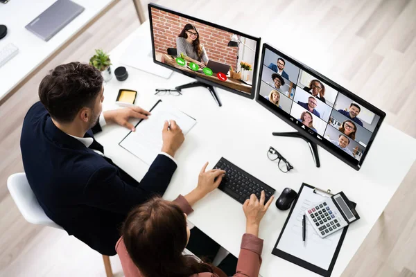 Riunione Marketing Videoconferenze Online Computer — Foto Stock