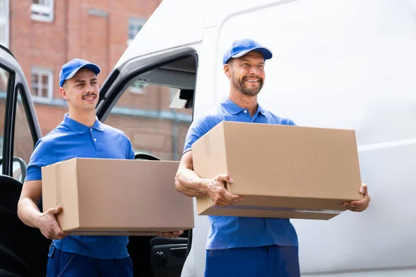 Truck Movers Loading Van Carrying Boxes Moving House — Stock fotografie