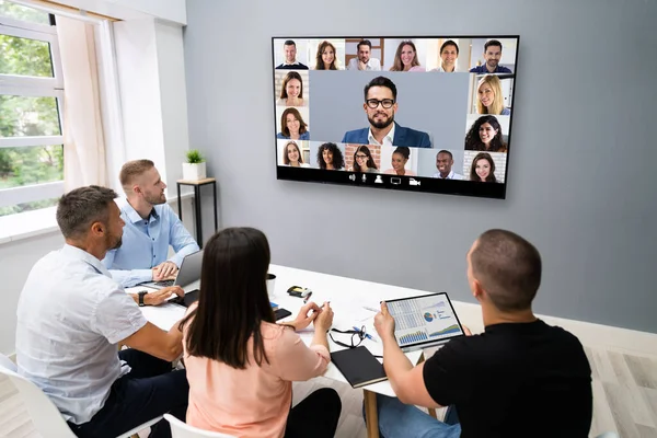 Videokonferencia Üzleti Találkozó Hívás Hivatalban — Stock Fotó