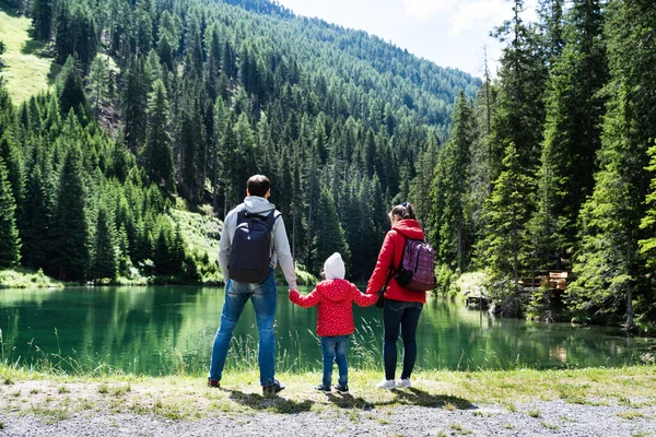 Famiglia Con Bambino Ragazza Lago Montagna Austria Viaggi — Foto Stock