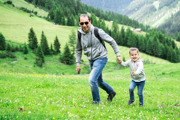 Father Playing Child Girl Mountains Austria Travel — Stock Photo, Image