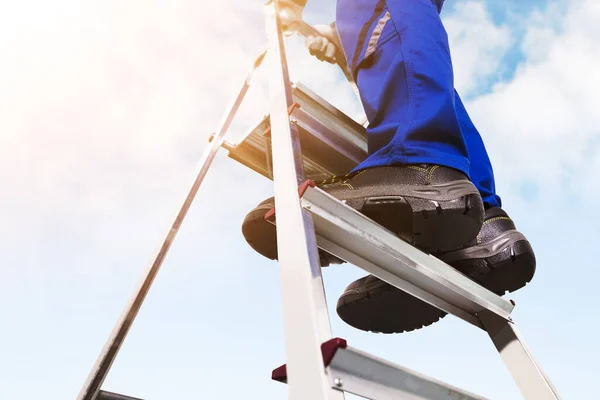 Work Man Working Ladder Step Safety Danger — Stock Photo, Image