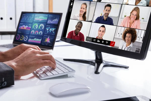 Chamada Videoconferência Online Reunião Webinários Remotos — Fotografia de Stock