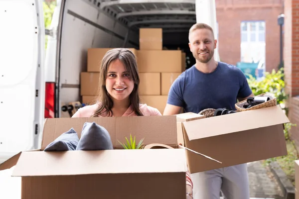 Par Cajas Móviles Camioneta Camión Juntos Aire Libre — Foto de Stock