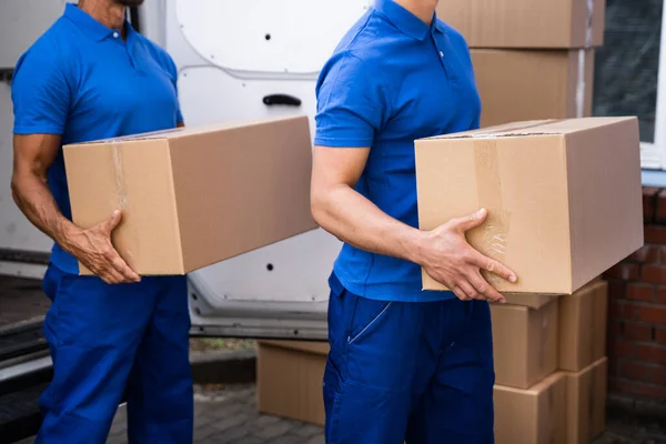 Truck Movers Loading Van Carrying Boxes Moving House — Stock fotografie