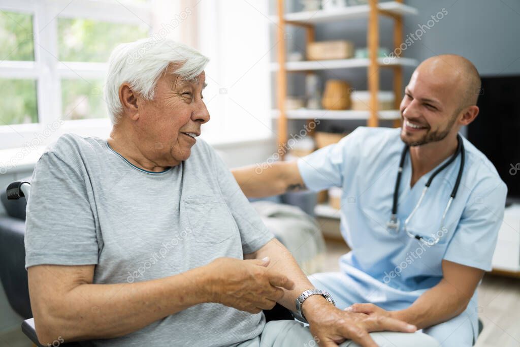 Senior Healthcare Caregiver And Happy Elder Patient