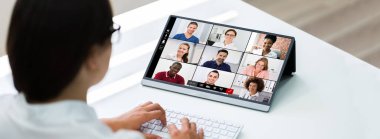 Video Konferansı Elearning Webinar Çağrısı veya Çevrimiçi Röportaj