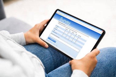 Filling Online Survey Form. Adult Feedback Rating clipart