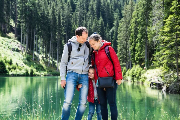 Famiglia Con Bambino Ragazza Lago Montagna Austria Viaggi — Foto Stock