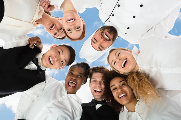 Restaurant Waiter Waitress Staff Teamwork Outdoors — Stock Photo, Image