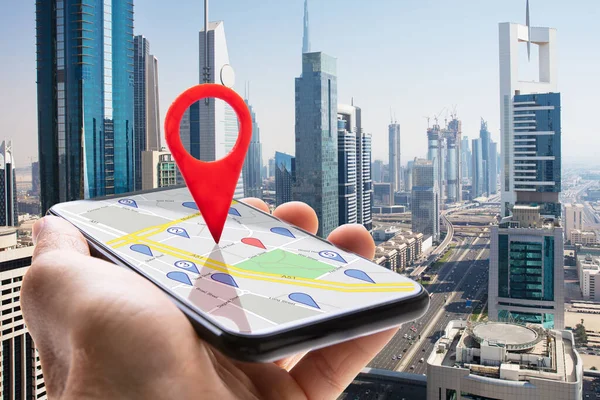 Dubai Deki Konum Tabanlı Harita Veri Teknolojisi — Stok fotoğraf