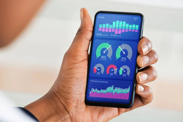 Graf Kpi Pro Mobilní Telefon Smartphone Analytics — Stock fotografie