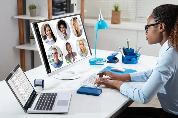 Vrouw Video Conferentie Business Call Vergadering Van Videoconferentie — Stockfoto