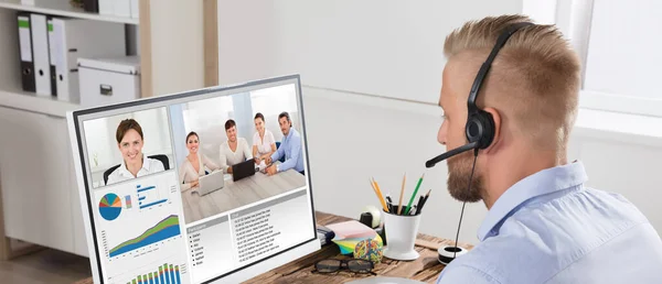 Man Video Conference Business Call Videoconference Meeting — Stock Photo, Image