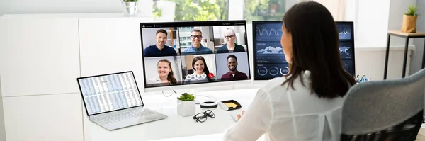 Videokonferenz Business Webinar Computer Ansehen — Stockfoto