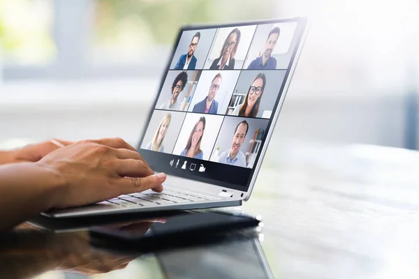 Chamada Webinários Videoconferência Reunião Trabalho Online — Fotografia de Stock