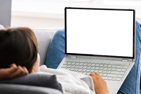 Woman Home Room Blank Laptop Computer — Stock Photo, Image