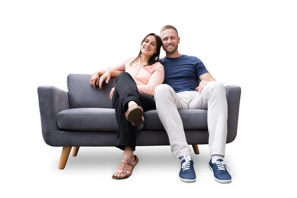 Pasangan Yang Pindah Atau Sofa Bersama Sama Penggerak Furniture — Stok Foto