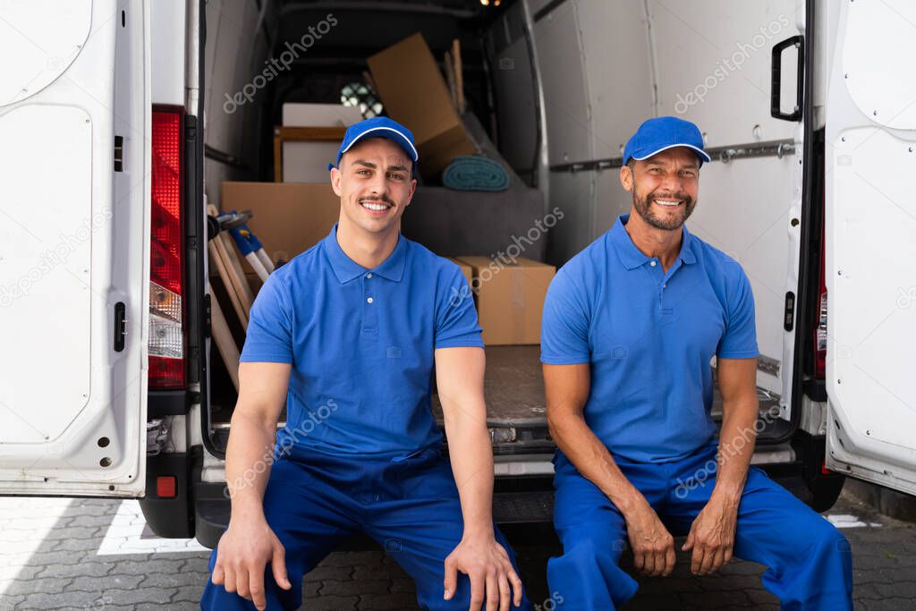 Happy Movers With Van Or Truck. Furniture Removal And Delivery