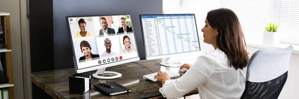 Online Videoconferentie Oproep Zakelijke Webinar Banner — Stockfoto