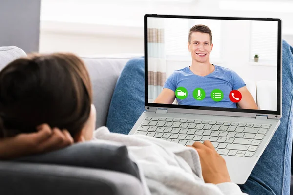 Online Dating Video Conference Call Computer — Stock Photo, Image