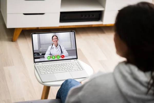 Telemedicine Video Call Orvosnak Laptop Computer — Stock Fotó