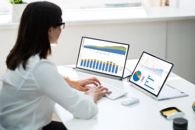 Bilgisayar ekranında KPI Verilerine Bakan Analist Kadınlar