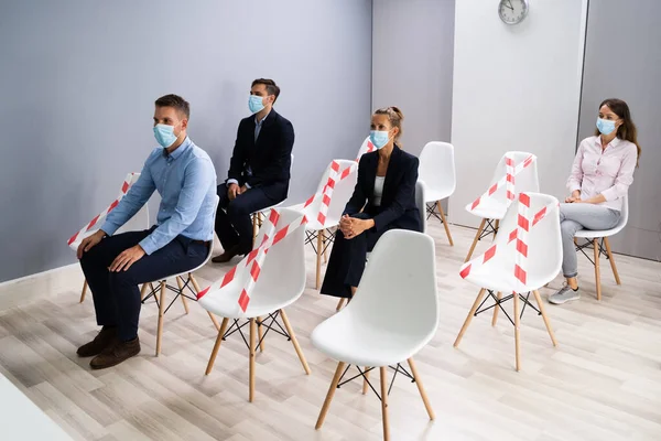 Diverse Job Applicants Waiting Interview Face Masks — Stock Photo, Image