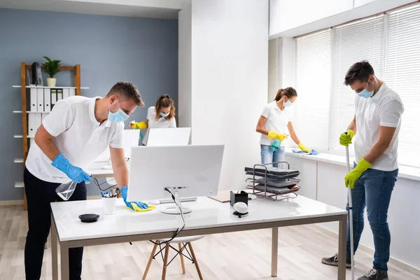 Professional Office Cleaning Services With Face Masks