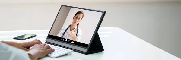 Conferência Vídeo Médico Online Chamada Cuidados Médicos — Fotografia de Stock