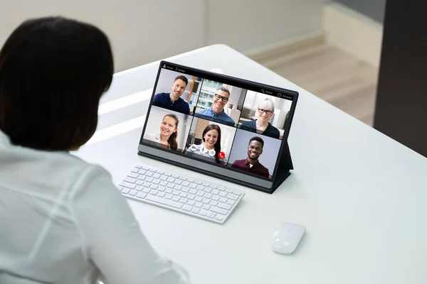 Online Video Conference Business Interview Tablet — Stock Photo, Image