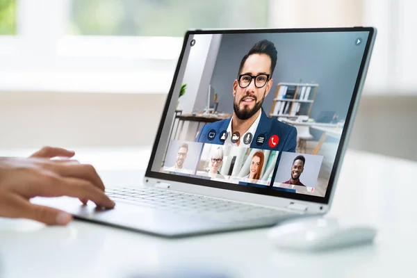 Chamada Webinários Videoconferência Reunião Trabalho Online — Fotografia de Stock