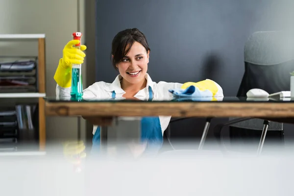 Janitor Cleaning Office Desk Hygiene Cleaner Service — Stock Photo, Image