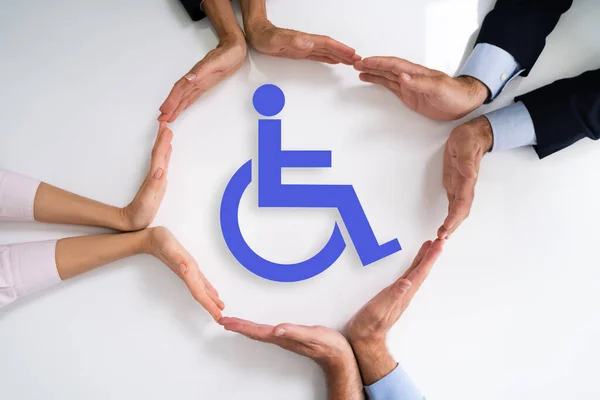 Icono Para Discapacitados Lesión Discapacidad Del Trabajador Manos Protegiendo —  Fotos de Stock