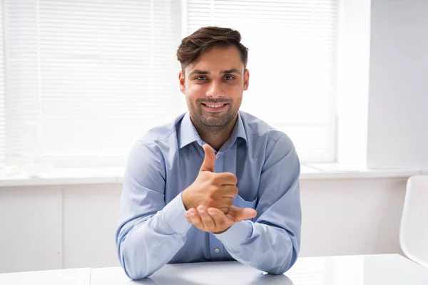 Adult Learning Sign Language Deaf Disabled — Stock Photo, Image