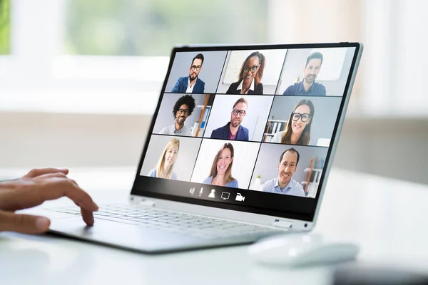 Chamada Webinários Videoconferência Reunião Trabalho Online — Fotografia de Stock