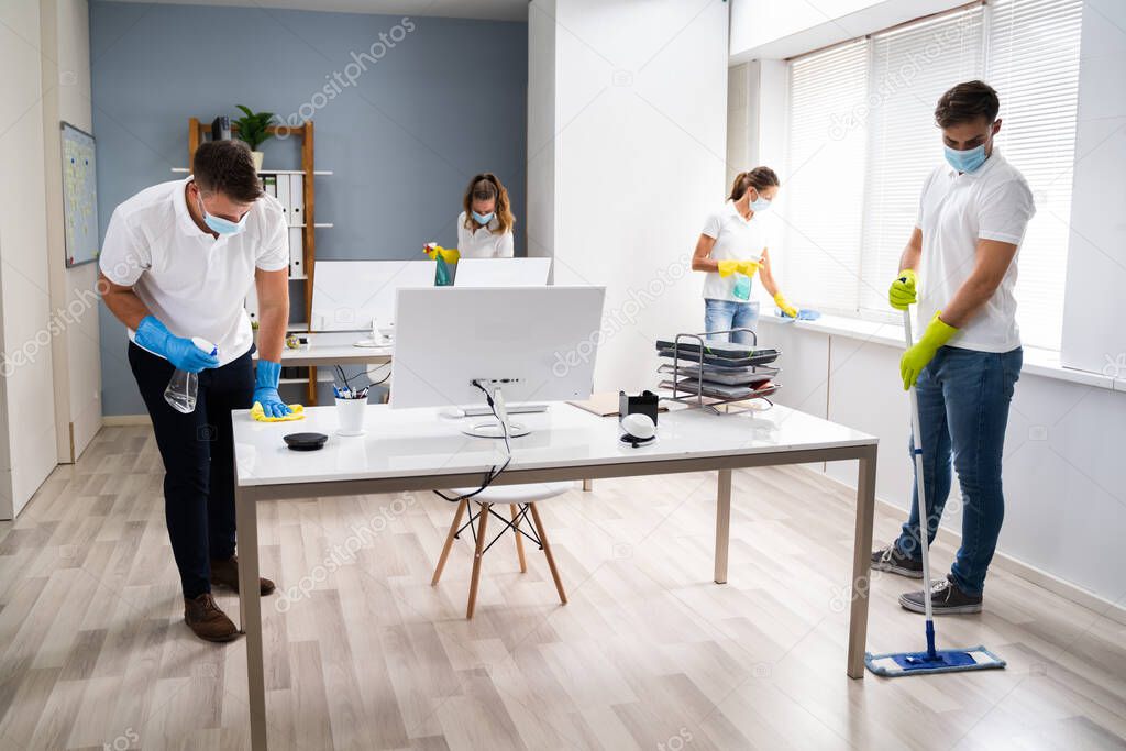Professional Office Cleaning Services With Face Masks